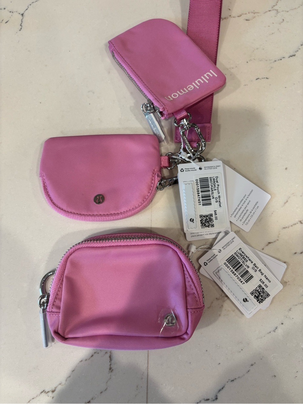 lululemon SET (2) Pink everywhere belt bag nano & and dual pouch wristlet NWT